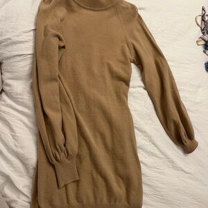 Tan Long Sleeve Sweater Dress